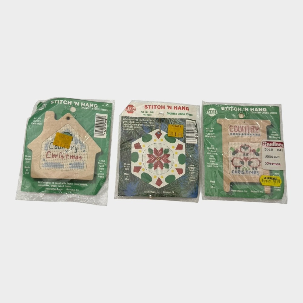 NeedleMagic Stitch N Hang Country Christmas Cross Stitch Kits Lot of 3 Vintage